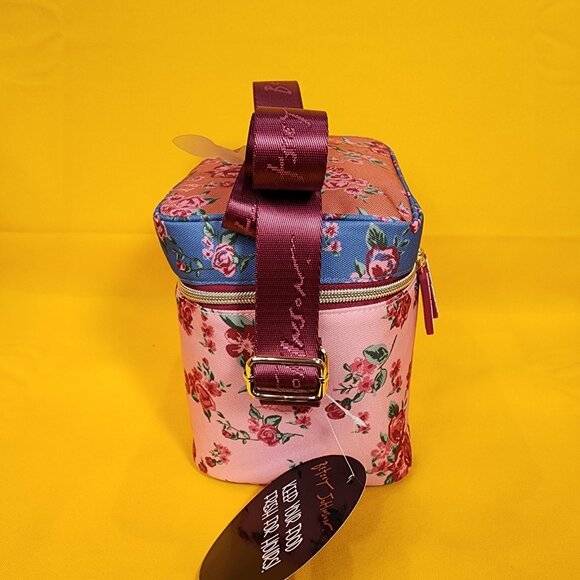Betsey Johnson Rose Floral 6 Pack Insulated Lunch Bag Train Case Cooler NEW - Picture 4 of 11